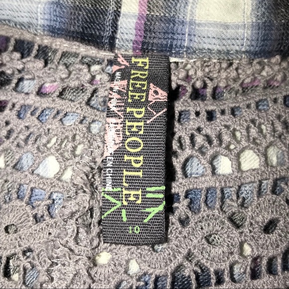 🚫SOLD🚫 Free People Plaid Crochet Peplum Blouse - Picture 5 of 6